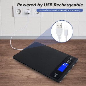 33lb Food Kitchen Digital Scale,1g/0.05oz Precise Graduation, USB Charging Kitchen Scale, Waterproof Stainless Steel with LCD Display, Ounces and Grams for Weight Loss, Cooking, Baking (Black)