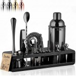 Barillio Black Bartender Kit - Stainless-Steel Cocktail Shaker Set w/Black Bamboo Stand - Mixology Bar Tools w/Drink Shaker, Mixer and Muddler for Cocktails - Home Bar Accessories - 23-Pc Bar Set