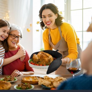 AUAUY Black Double Oven Mitts, 250°C/482°F Heat Resistant BBQ Mittens with Ropes, Silicone Non-Slip Design Kitchen Mittens, Cooking Glove Top Kitchen Gadgets for Cooking Baking Grilling