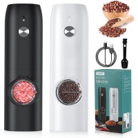 Electric Salt and Pepper Grinder Set (2 Pack), USB Rechargeable One Hand Operation, Adjustable Coarseness Mill Grinders Shakers LED Light, Automatic Pepper Grinder for Kitchen Gadgets Gifts