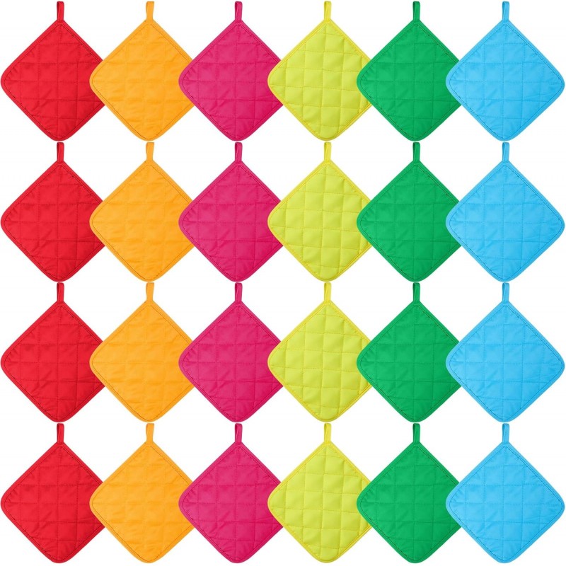 Bokon 24 Pcs Pot Holders for Kitchen, Multicolor Potholders Sets, Heat Resistant Cotton Hot Pad Oven Mitts Trivet with Hanging Loops for Baking Cooking