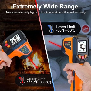 Upgraded Digital Infrared Thermometer Gun -58°F~1112°F, Handheld Non Contact Heat Laser Temperature Gun, IR Thermometer Temp Gun with Adjustable Emissivity for Cooking/BBQ/Fridge/Engine(Not for Human)