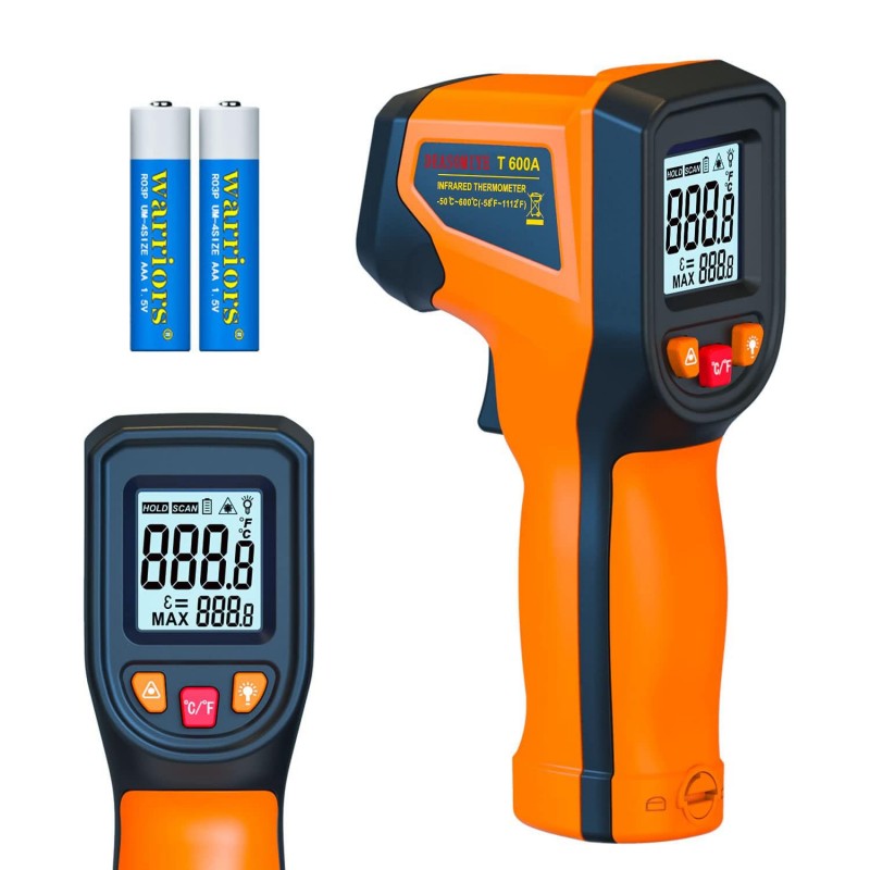 Upgraded Digital Infrared Thermometer Gun -58°F~1112°F, Handheld Non Contact Heat Laser Temperature Gun, IR Thermometer Temp Gun with Adjustable Emissivity for Cooking/BBQ/Fridge/Engine(Not for Human)