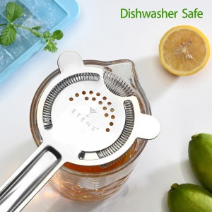 Cocktail Strainer for Drinks, Bar Strainers for Bartending, Martini Strainer for Boston Shaker Mixing Glass, Bartender Hawthorne Strainer w/Removable Spring– Stainless Steel, Silver