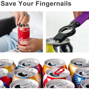 2-Pack Soda Can Opener and Beer Bottle Opener Bartender with Good Grip Silicone Handle, Pop Top Can Tab Opener for Long Nails, Bottle Opener for Arthritic Hand and Seniors, Purple