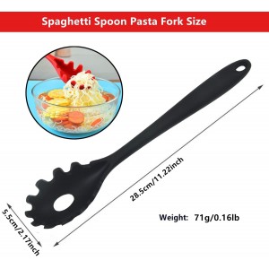 Spaghetti Spoon Pasta Fork,Silicone Pasta Fork,11.2 inch Spaghetti Strainer Kitchen High Heat Resistant Noodle Spoon Server,Food Grade Pasta Spoon with Stainless Steel Handle,BPA Free (Black)