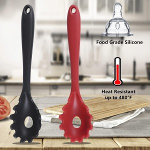 Spaghetti Spoon Pasta Fork,Silicone Pasta Fork,11.2 inch Spaghetti Strainer Kitchen High Heat Resistant Noodle Spoon Server,Food Grade Pasta Spoon with Stainless Steel Handle,BPA Free (Black)