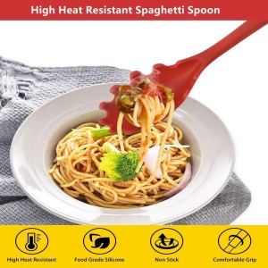 Spaghetti Spoon Pasta Fork,Silicone Pasta Fork,11.2 inch Spaghetti Strainer Kitchen High Heat Resistant Noodle Spoon Server,Food Grade Pasta Spoon with Stainless Steel Handle,BPA Free (Black)