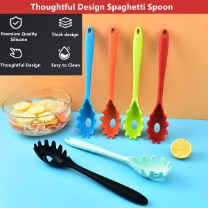 Spaghetti Spoon Pasta Fork,Silicone Pasta Fork,11.2 inch Spaghetti Strainer Kitchen High Heat Resistant Noodle Spoon Server,Food Grade Pasta Spoon with Stainless Steel Handle,BPA Free (Black)