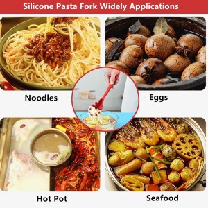 Spaghetti Spoon Pasta Fork,Silicone Pasta Fork,11.2 inch Spaghetti Strainer Kitchen High Heat Resistant Noodle Spoon Server,Food Grade Pasta Spoon with Stainless Steel Handle,BPA Free (Black)