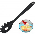 Spaghetti Spoon Pasta Fork,Silicone Pasta Fork,11.2 inch Spaghetti Strainer Kitchen High Heat Resistant Noodle Spoon Server,Food Grade Pasta Spoon with Stainless Steel Handle,BPA Free (Black)