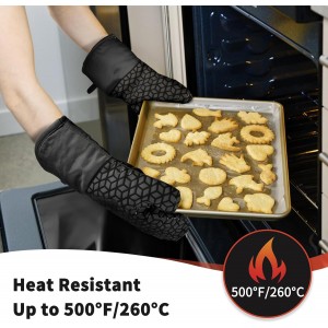 Oven Mitts and Pot Holders,500 ℉ Heat Resistant Oven Mitts Sets,Silicone Oven Gloves, Non-Slip Silicone Textured Grip,Black