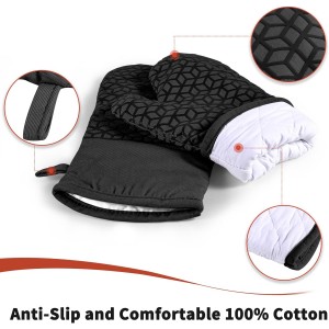 Oven Mitts and Pot Holders,500 ℉ Heat Resistant Oven Mitts Sets,Silicone Oven Gloves, Non-Slip Silicone Textured Grip,Black