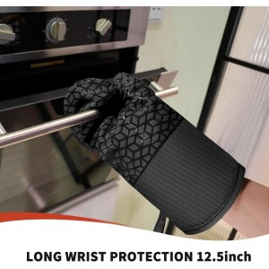 Oven Mitts and Pot Holders,500 ℉ Heat Resistant Oven Mitts Sets,Silicone Oven Gloves, Non-Slip Silicone Textured Grip,Black