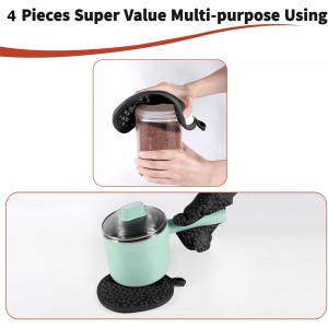 Oven Mitts and Pot Holders,500 ℉ Heat Resistant Oven Mitts Sets,Silicone Oven Gloves, Non-Slip Silicone Textured Grip,Black