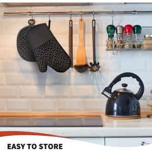 Oven Mitts and Pot Holders,500 ℉ Heat Resistant Oven Mitts Sets,Silicone Oven Gloves, Non-Slip Silicone Textured Grip,Black
