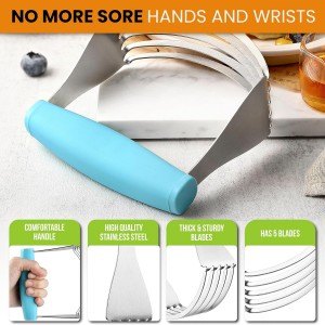 Spring Chef XL Dough Blender Tool For Baking, Heavy Duty Pastry Blender, Stainless Steel Pastry Cutter with Durable Blades, Dough Mixer, Butter Cutter for Easy Mixing, Dishwasher Safe - Aqua Sky