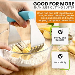 Spring Chef XL Dough Blender Tool For Baking, Heavy Duty Pastry Blender, Stainless Steel Pastry Cutter with Durable Blades, Dough Mixer, Butter Cutter for Easy Mixing, Dishwasher Safe - Aqua Sky