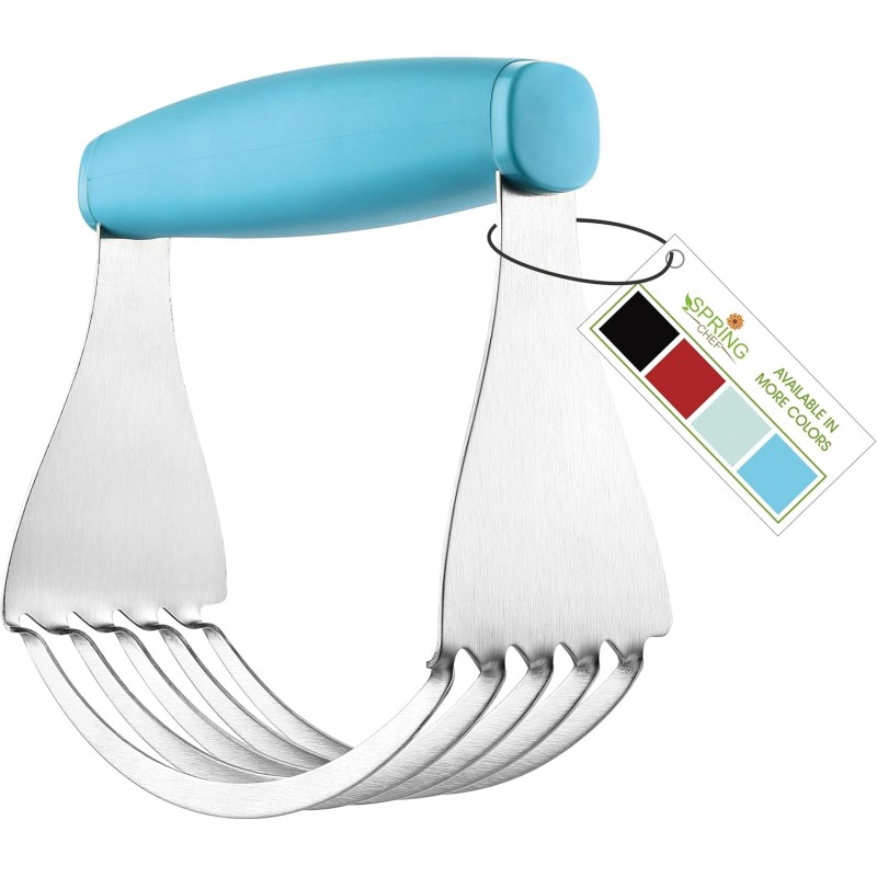 Spring Chef XL Dough Blender Tool For Baking, Heavy Duty Pastry Blender, Stainless Steel Pastry Cutter with Durable Blades, Dough Mixer, Butter Cutter for Easy Mixing, Dishwasher Safe - Aqua Sky
