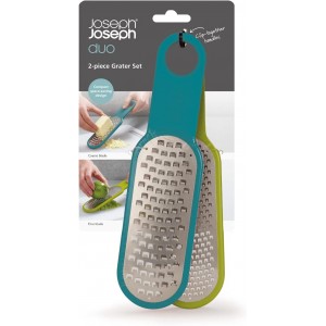 Joseph Joseph Duo 2-Piece Kitchen Grater Set, Vegetable, Cheese Coarse and Fine Grater, Citrus Zester, Opal/Green