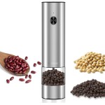 Electric Pepper Grinder & Salt Mill - Battery Operated Stainless Steel Body with Transparent Container LED Light One-Hand Operation Push-Button Switch Adjustable Coarseness Easy Refill & Clean