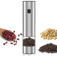 Electric Pepper Grinder & Salt Mill - Battery Operated Stainless Steel Body with Transparent Container LED Light One-Hand Operation Push-Button Switch Adjustable Coarseness Easy Refill & Clean