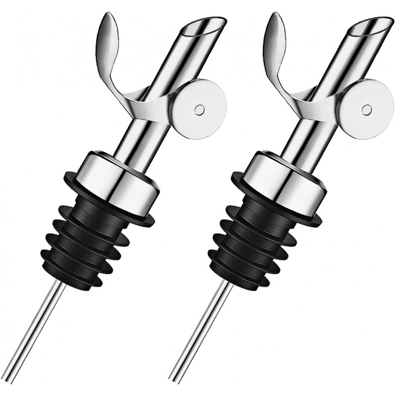 Pafusen 2 Pack Liquor Pour Spout, Auto Flip Olive Oil Dispenser Spout, Pour Spout for Liquor Bottles, Olive Oil Spout, Bottle Pourers for Alcohol Wine Syrup Home Bar Accessories Silver