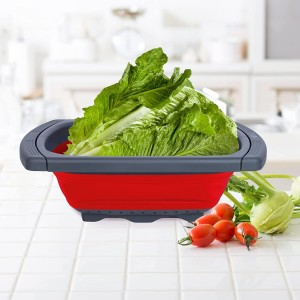 Collapsible Colander Strainer with Extendable Handles - Over the Sink Vegetable/Fruit Colanders Strainers for Kitchen, Capacity of 6 quart (Red)