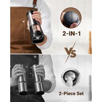 Sangcon Electric Salt and Pepper Grinder Set Shakers 2 IN 1 - USB RECHARGEABLE Salt and Pepper Mill Set All in One, Automatic Refillable Adjustable Coarseness Ceramic Grinder with Light