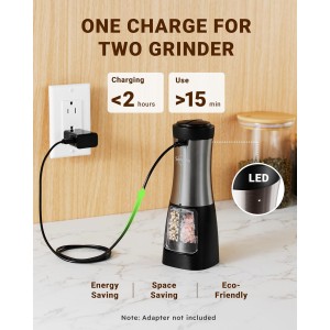 Sangcon Electric Salt and Pepper Grinder Set Shakers 2 IN 1 - USB RECHARGEABLE Salt and Pepper Mill Set All in One, Automatic Refillable Adjustable Coarseness Ceramic Grinder with Light