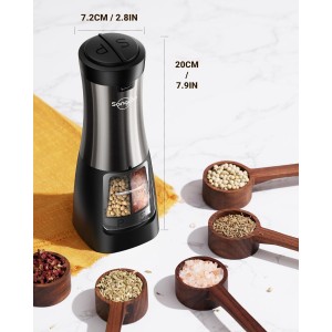 Sangcon Electric Salt and Pepper Grinder Set Shakers 2 IN 1 - USB RECHARGEABLE Salt and Pepper Mill Set All in One, Automatic Refillable Adjustable Coarseness Ceramic Grinder with Light