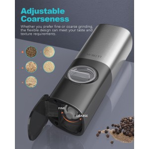 Ultrean Pepper Grinder, Rechargeable Gravity Salt and Pepper Grinder with 6 Adjustable Coarseness, LED Light, One-Hand Automatic Operation, Stainless Steel, Gifts for Father‘s Day