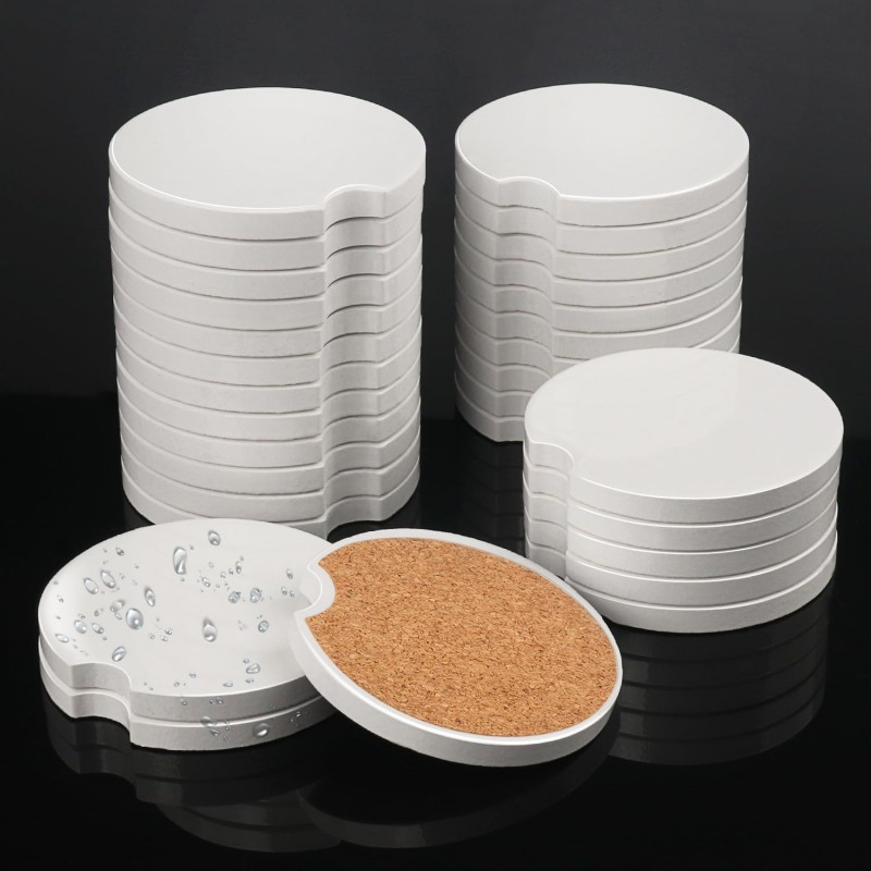 GNIEMCKIN 50 PCS 2.56 in Sublimation Auto Coasters, DIY Personalization Option, Keep Car from Cold Drink Spills