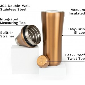 Elevated Craft Hybrid Cocktail Shaker - Premium Vacuum Insulated Stainless Steel Copper Cocktail Shaker - Innovative Measuring System - Martini Shaker for the Home Bartender - 28oz Total Volume