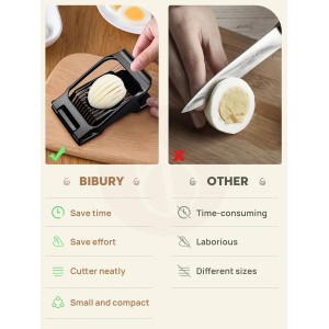 BIBURY Egg Slicer, Egg Cutter for Hard Boiled Eggs, Heavy Duty Aluminium Slicer for Egg Mushroom Strawberry Soft Fruit, Stainless Steel Wires, Dishwasher Safe & Easy to Clean (Black)