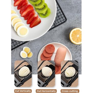 BIBURY Egg Slicer, Egg Cutter for Hard Boiled Eggs, Heavy Duty Aluminium Slicer for Egg Mushroom Strawberry Soft Fruit, Stainless Steel Wires, Dishwasher Safe & Easy to Clean (Black)