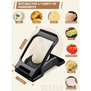 BIBURY Egg Slicer, Egg Cutter for Hard Boiled Eggs, Heavy Duty Aluminium Slicer for Egg Mushroom Strawberry Soft Fruit, Stainless Steel Wires, Dishwasher Safe & Easy to Clean (Black)