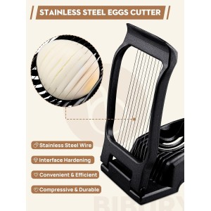 BIBURY Egg Slicer, Egg Cutter for Hard Boiled Eggs, Heavy Duty Aluminium Slicer for Egg Mushroom Strawberry Soft Fruit, Stainless Steel Wires, Dishwasher Safe & Easy to Clean (Black)