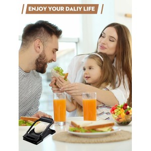 BIBURY Egg Slicer, Egg Cutter for Hard Boiled Eggs, Heavy Duty Aluminium Slicer for Egg Mushroom Strawberry Soft Fruit, Stainless Steel Wires, Dishwasher Safe & Easy to Clean (Black)