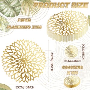 Geosar 200 Disposable Paper Placemats and Coasters Set Summer Hawaiian Luau Placemat with Coasters Outdoor Indoor for Greenery Jungle Dining Table Decoration Shower Birthday(Gold Round)