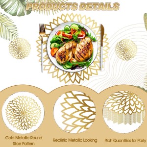 Geosar 200 Disposable Paper Placemats and Coasters Set Summer Hawaiian Luau Placemat with Coasters Outdoor Indoor for Greenery Jungle Dining Table Decoration Shower Birthday(Gold Round)