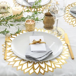 Geosar 200 Disposable Paper Placemats and Coasters Set Summer Hawaiian Luau Placemat with Coasters Outdoor Indoor for Greenery Jungle Dining Table Decoration Shower Birthday(Gold Round)