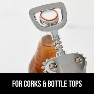 GORILLA GRIP BPA-Free Premium Wine Opener, Easy to Use Smooth Zinc Alloy Wing Corkscrew, Multifunctional Bottle Openers Remove Corks, Caps, Sharp Cork Screw, Dishwasher Safe, Bar Essentials, Black