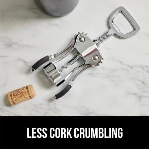 GORILLA GRIP BPA-Free Premium Wine Opener, Easy to Use Smooth Zinc Alloy Wing Corkscrew, Multifunctional Bottle Openers Remove Corks, Caps, Sharp Cork Screw, Dishwasher Safe, Bar Essentials, Black