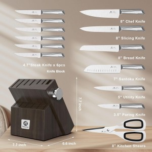 Knife Sets for Kitchen with Block imarku G14 Japanese Knife Set Stainless Steel Kitchen 14pcs, Built-in Sharpener, Sharp Knives with Non-slip Ergonomic Handle - Dishwasher Safe, Home Essential Gifts