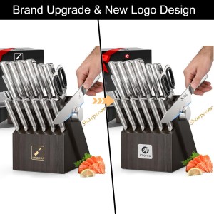 Knife Sets for Kitchen with Block imarku G14 Japanese Knife Set Stainless Steel Kitchen 14pcs, Built-in Sharpener, Sharp Knives with Non-slip Ergonomic Handle - Dishwasher Safe, Home Essential Gifts
