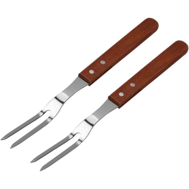 Soro Essentials- 13” Stainless Steel 2-Tine Meat Carving Fork with Wooden Handle Set of 2- Kitchen Cooking Fork BBQ Fork Grill Fork Steak Fork for Kitchen Barbecue Serving Cooking Grilling Roasting