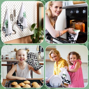 5 Pcs Buffalo Plaid Oven Mitts Pot Holders Dish Towels Set Including 2 Pcs Farmhouse Kitchen Towels 2 Pcs Potholders 1 Pcs Microwave Gloves for Kitchen Cooking (Eucalyptus)