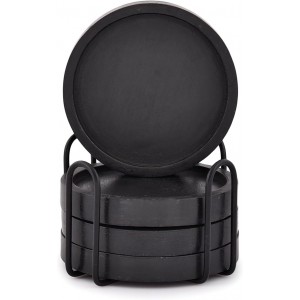 NIRMAN Wooden Coasters for Drinks Coffee Table, Round Drink Coasters with Holder for Tabletop Protection, Set of 4 (4