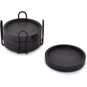 NIRMAN Wooden Coasters for Drinks Coffee Table, Round Drink Coasters with Holder for Tabletop Protection, Set of 4 (4